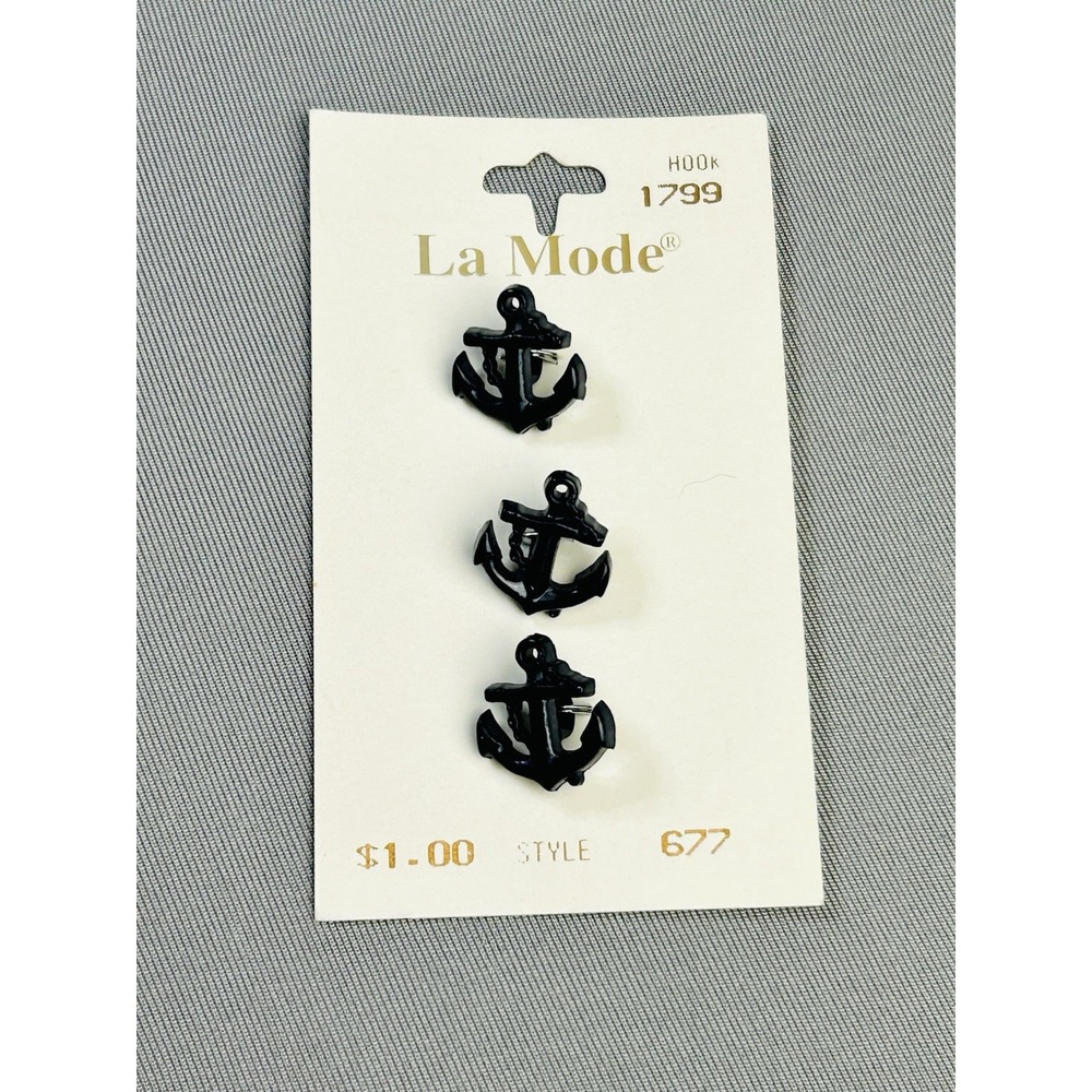 Anchor Nautical Vintage La Mode Novelty Sewing Buttons NWT Set Of 3